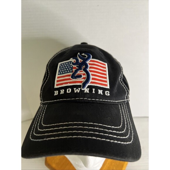 BROWNING USA Flag Hat Ball Cap ONE SIZE Strap Back‎ Black Unstructured Dad - Picture 1 of 10